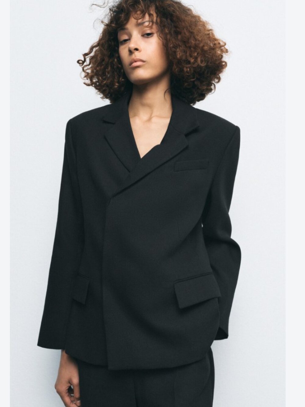 Zara ZW Colleection Blazer Jacket Linen M Black Double breasted NWT
